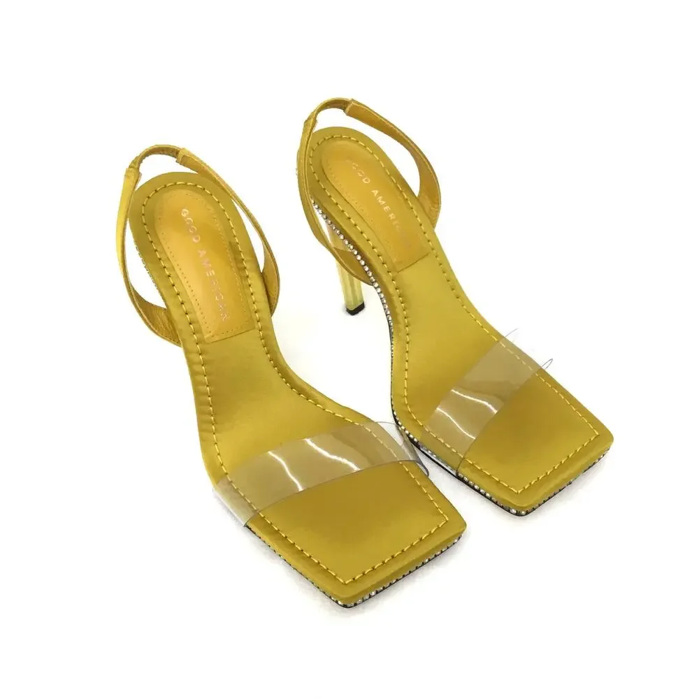 Good American CRYSTAL Crush Lucite Sandal Yellow SIZE 7 - Picture 2 of 6
